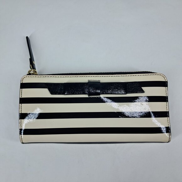 Kate Spade Chelsea Park Nisha Black Cream Bow & Stripe Wallet - Picture 2 of 12